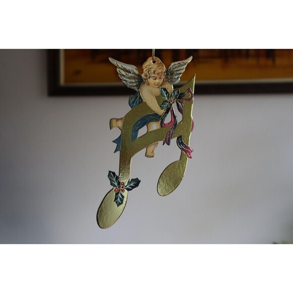 Lot 6x Victorian Die Cut Out Christmas Ornament Angel Cherub Musical Note Bows - Picture 12 of 12